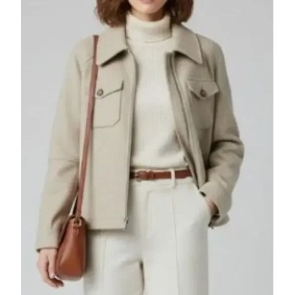 Avec Les Filles Womens Oatmeal Wool Blend Zip‎ Up Jacket Coat Size Medium